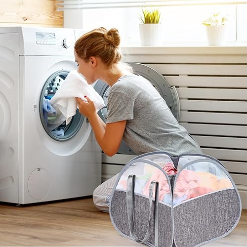 Miniatura 6 de Ceuku Cesta de lavandería plegable de 90 L, cesta de lavandería desplegable con 2 asas reforzadas, cesta cuadrada de malla a prueba de desgarros,