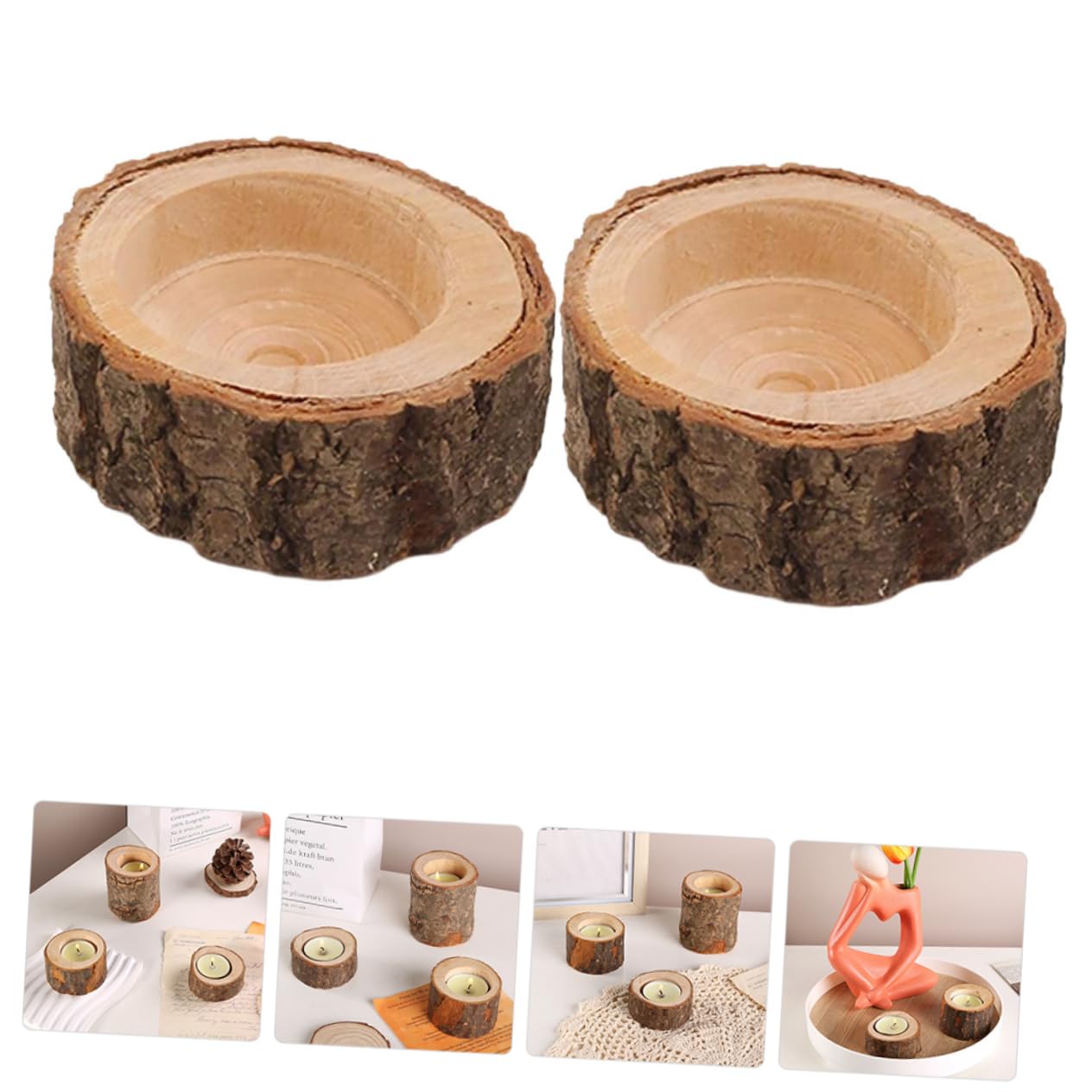 5 Set Portacandele A Palo Lumini Candelieri Candelabri Candele A Di Tè Candele Di Tealight Piccolo Portacandele Da Tè Soia Ceppo Titolare Decorazione Lumino Di Legno 2 Pezzi*5