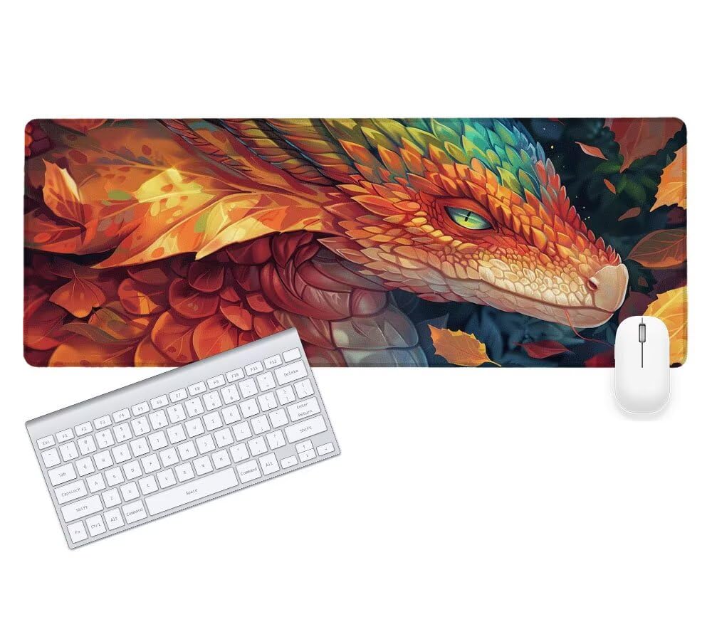 Podkładka pod mysz XXL 1000 x 500 x 3 mm, podkładka pod mysz dla graczy smoka, duża podkładka pod biurko, antypoślizgowa gumowa podstawa, szyte krawędzie, wodoodporna podkładka pod mysz fajna, poprawa