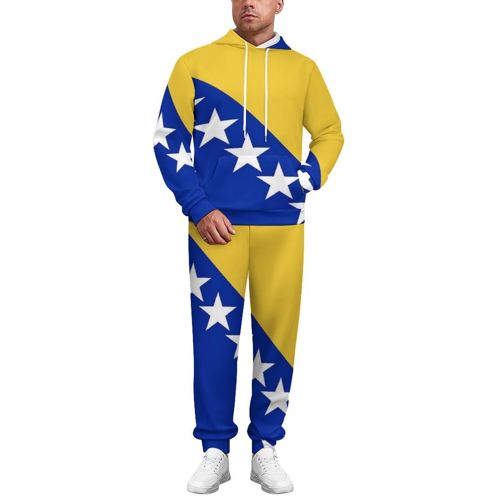 Tuta Da Uomo E Da Donna Set Completi Con Stampa Della Bandiera Della Bosnia Ed Erzegovina A Maniche Lunghe Con Cappuccio Due Pezzi Set Da Jogging Felpa E Pantaloni Della Tuta