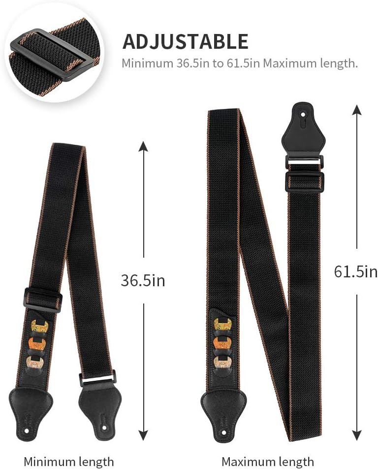 BestSounds Guitar Strap, 100% Soft Cotton Guitar Straps With 3 Pick Holders For Bass, Electric & Acoustic Guitar (Black)
