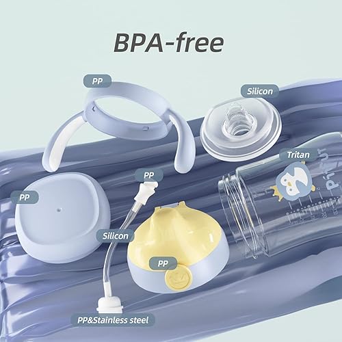 Miniatura 2 de Piifur Tritan - Vaso para beber con tapa de almacenamiento para 6 a 18 meses, a prueba de fugas, vaso con popote con peso con asa para bebé, 8 onzas