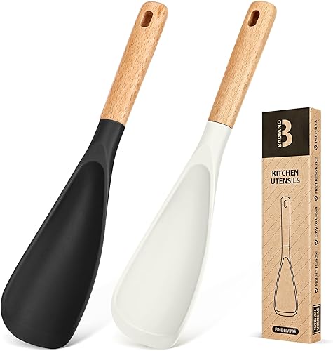 Miniatura 8 de Cuchara de cocina para utensilios de cocina antiadherentes, ideal para cocinar y servir silicona mate resistente sin BPA, cuchara con mango de Negro