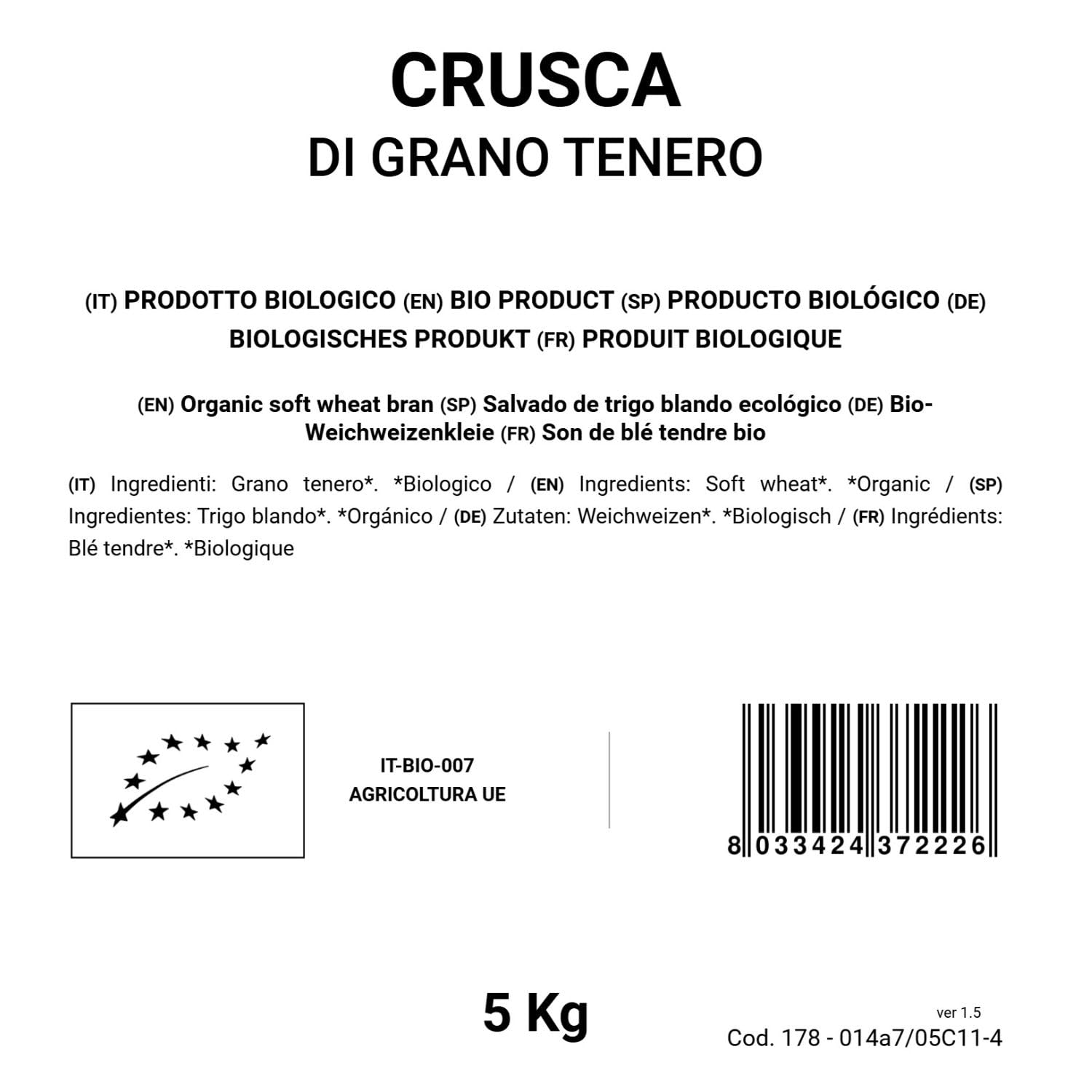 BONGIOVANNI FARINE E BONTA' NATURALI Crusca di Grano Tenero 5Kg BIO