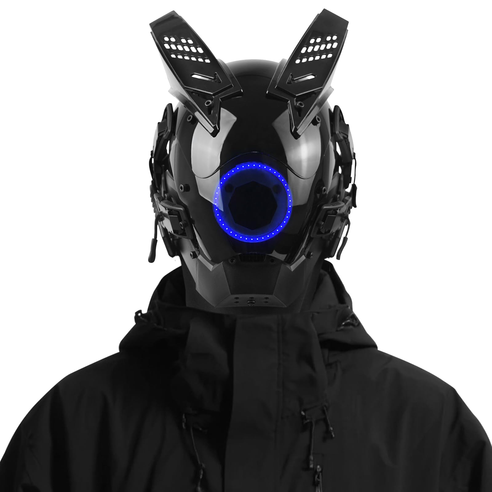 Punk LED Light Mask with Blue Neon Glow, DIY Accessories Set - Adjustable Techwear Half Helmet for Cosplay Halloween, Techwear Costume