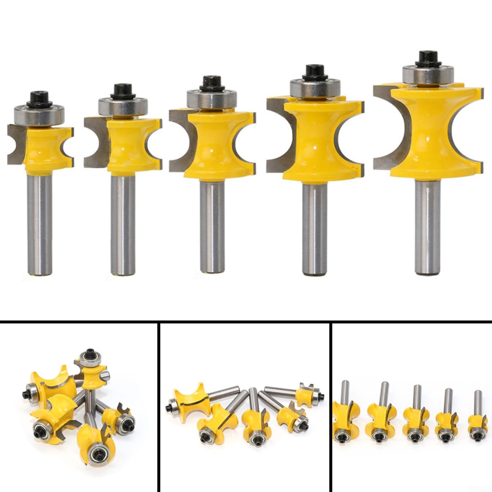 Set di 5 punte per fresatura ad angolo in carburo da 8 mm, per lavorazione del legno, tasselli e profilatura dei bordi su pannelli compatti in compensato MDF