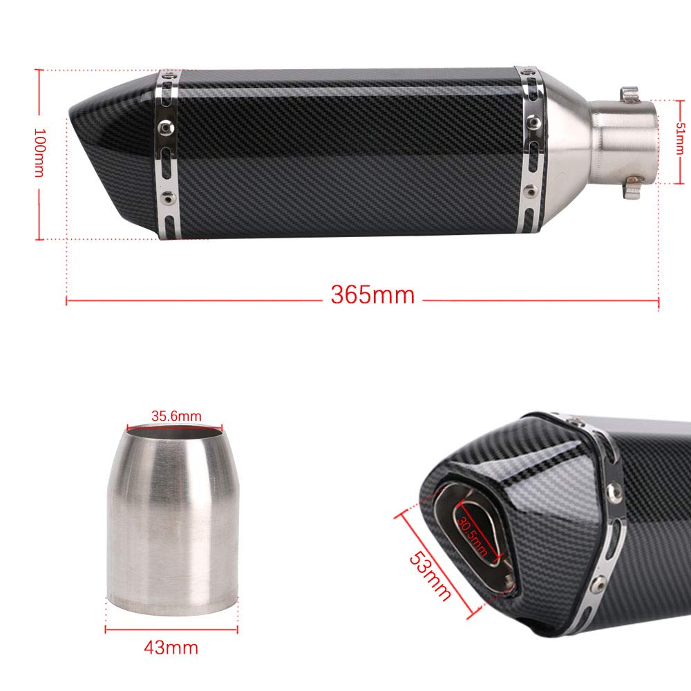 PACEWALKER 38-51mm Silenciador de Escape para Motocicleta Estilo Carbono Universal 1.5-2"Slip de Admisión en silenciador de Escape con DB Killer Extraíble para Yamaha Suzuki