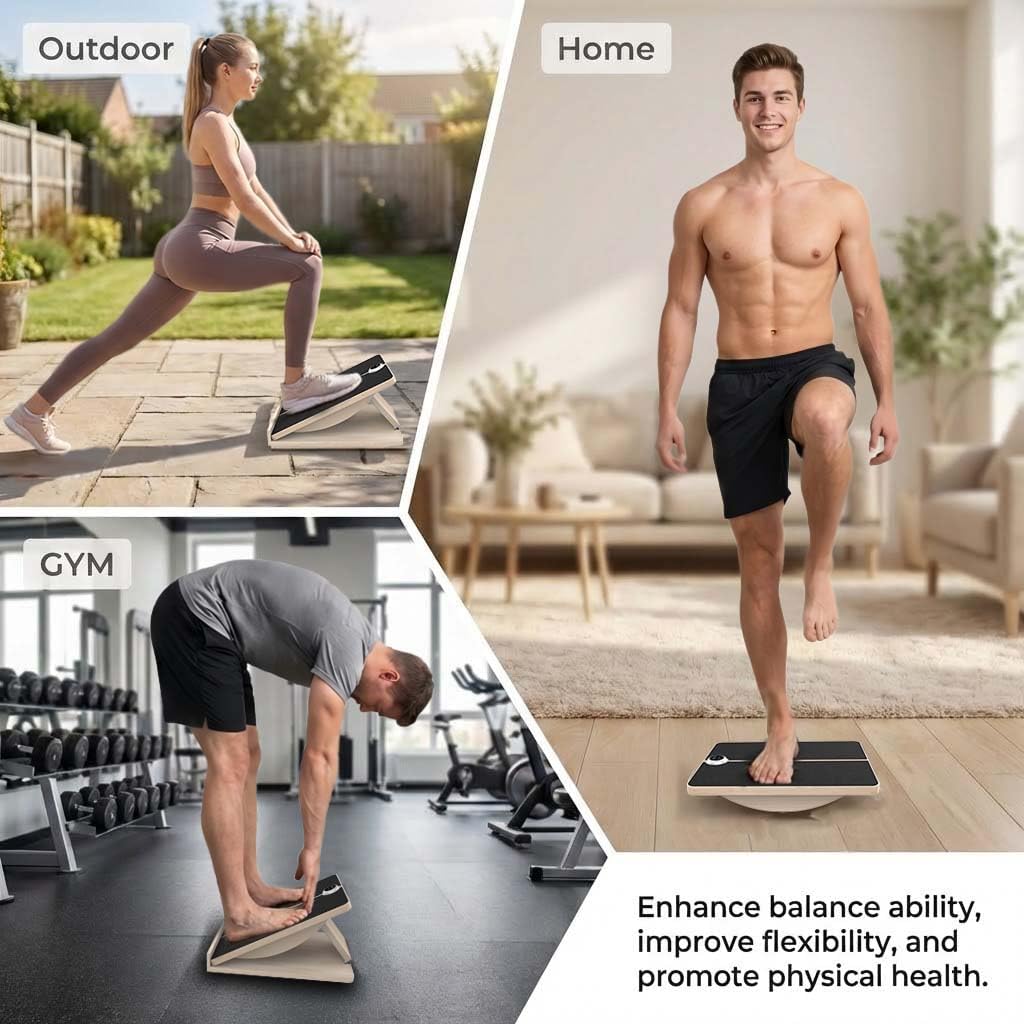 Slant Board for Exercise, 2-in-1 Balance Board & Calf Stretcher with Timer,Adjustable Wooden Squat Wedge with Anti-Slip Surface,Incline Board for Stretching & Blance Training