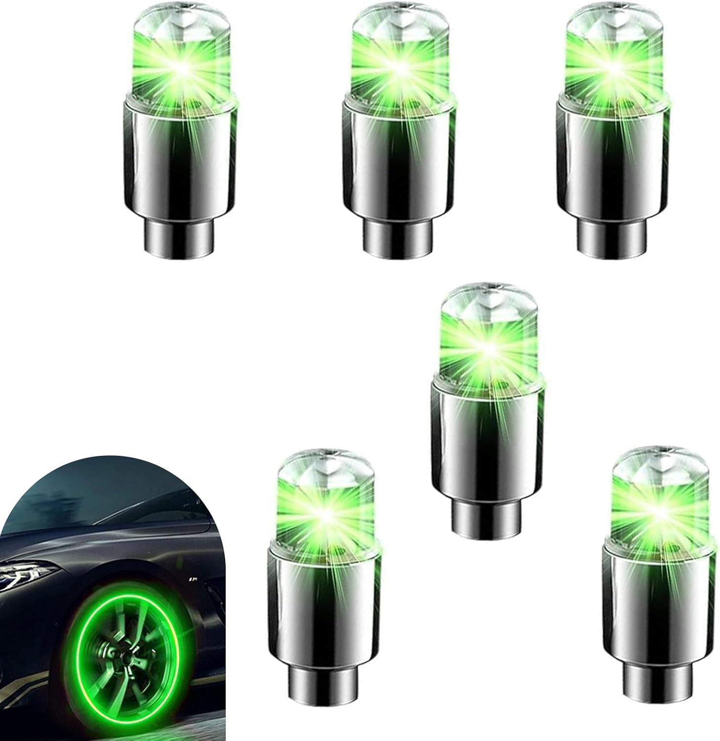 6 PCS LED Valve Stem Lights, Colorful Waterproof Car Wheel Lights, Automotive Tire Decoration Flash Lamp, for Car, SUV, Truck, Motorcycle, Bike (Multicolored)