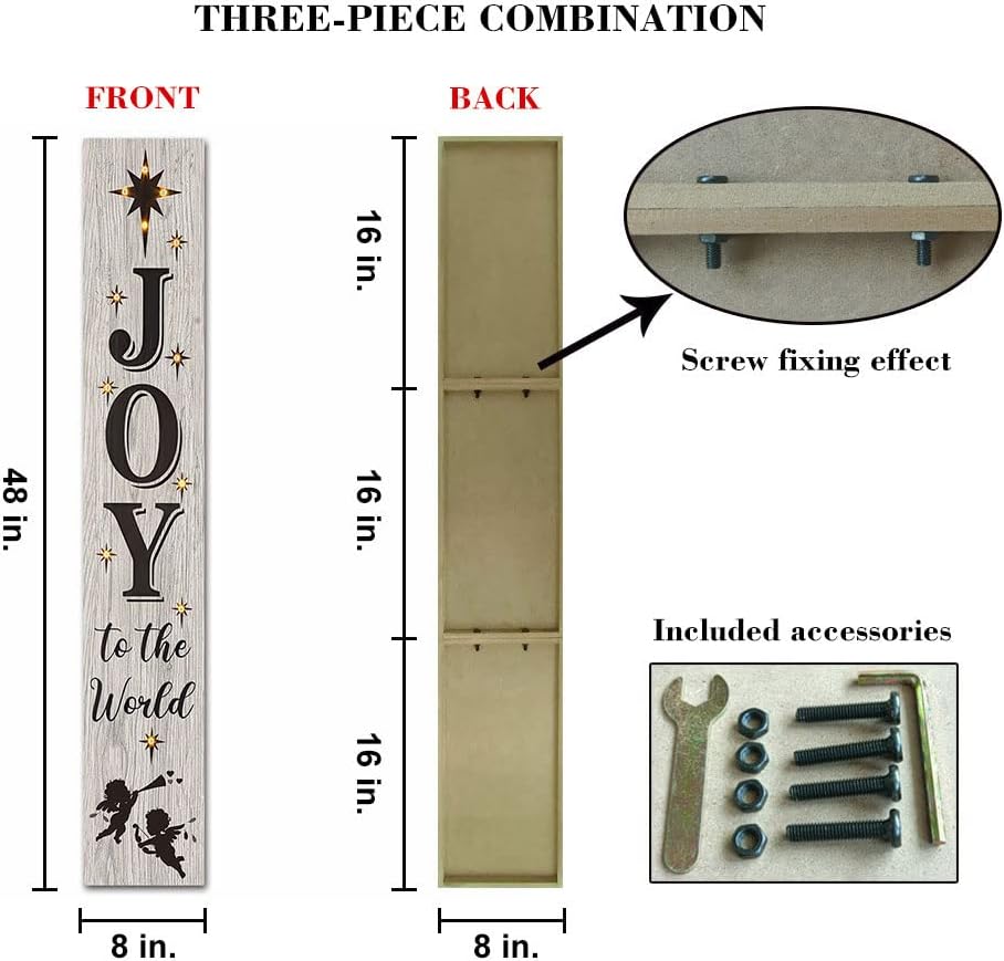 Christmas Porch Sign,Christmas Vertical Porch Decor,Joy to The World Sign for Front Door,8*48Inch Vertical Front Door Christmas Decorations,Large Christmas Door Sign,Tall Christmas Wall Decor