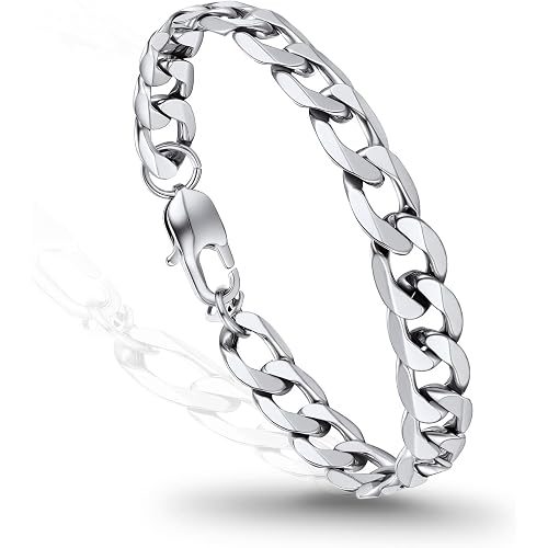 PROSTEEL Figaro Bracelets for Men, Stainless Steel Cuban Link Mens Bracelet, Silver/Gold/Black, 6/9/13mm Width, 7.5"/8.3"/9" Length, Jewelry with Gift Box