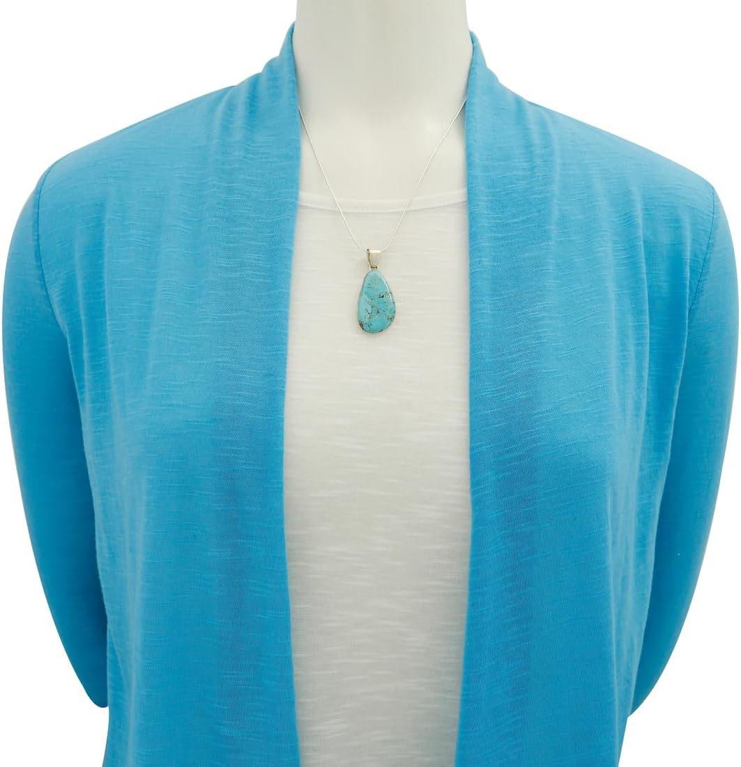 Turquoise Pendant Necklace Sterling Silver 925 (Sterling Silver Pendant with 20" Stainless Chain) - Image 2