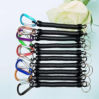 Coil Springs Keychain Cellphone Snap Hook Holder Retractable Coil Cord Key Chain Holder with Carabiner Keychain Pack of 6