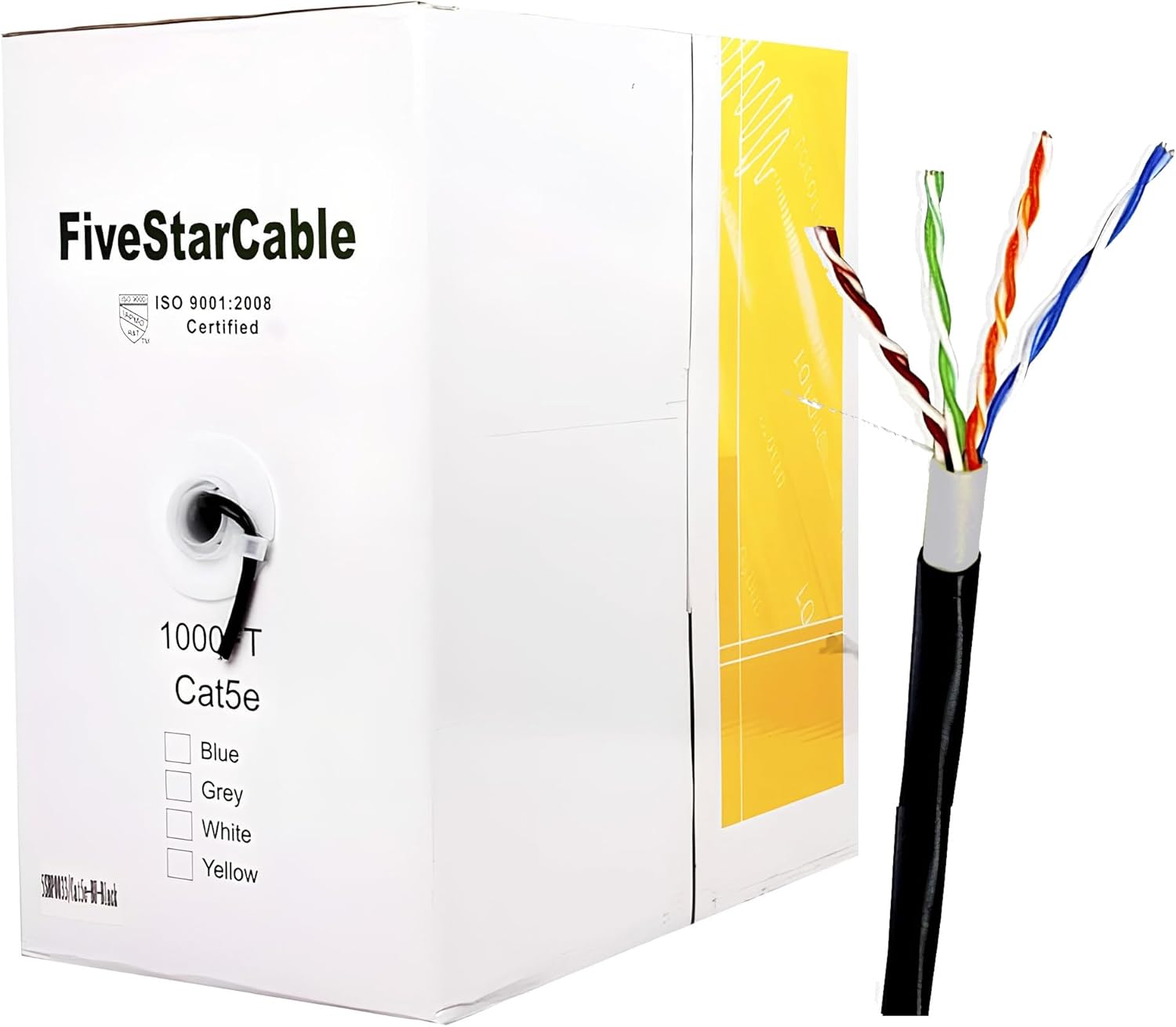 Cat5e 1000 Ft. 24AWG Pull Box Direct Burial/Underground Double Jacket Waterproof Outdoor Burial UTP Ethernet Router LAN Cable - Black