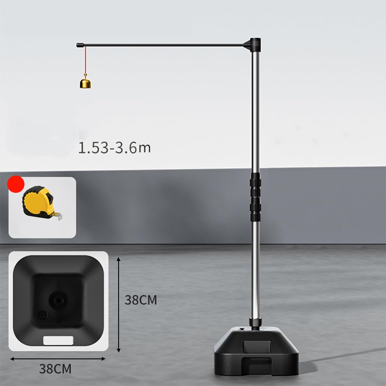 Stainless Steel Bounce Measurement, 1.53-3.6m Height Adjustable Vertical Jump Measurement Tool, Bell Alert, Weighted Jump Tester