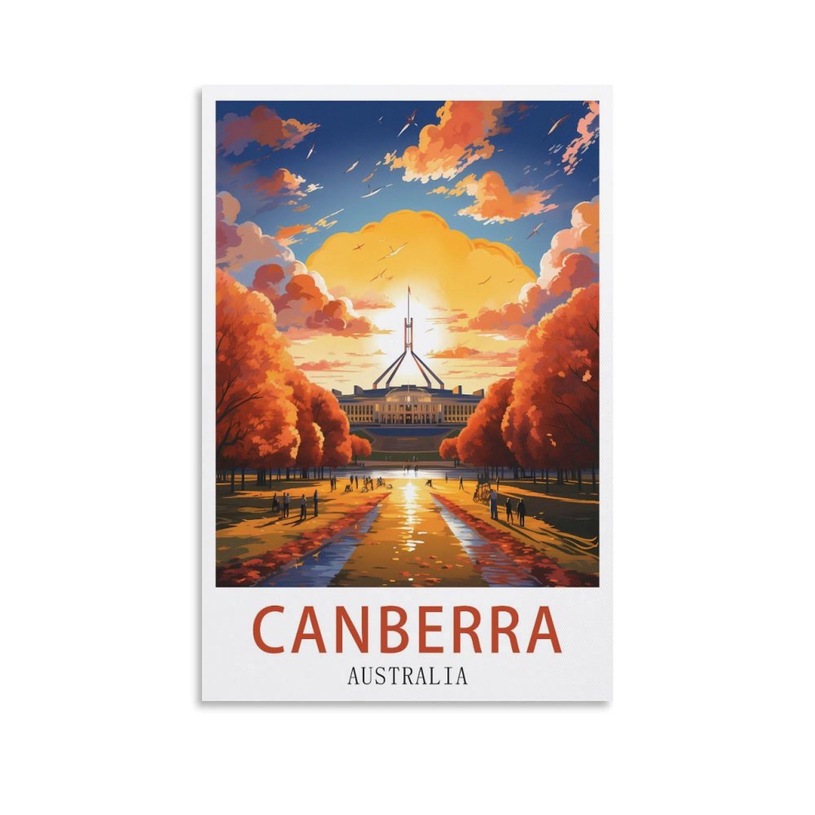 Cyyhgee Unframe-Style Canberra Australia Vintage Travel Poster 16X24inch(40X60cm) Canvas Poster Wall Art Living Room Home Decor