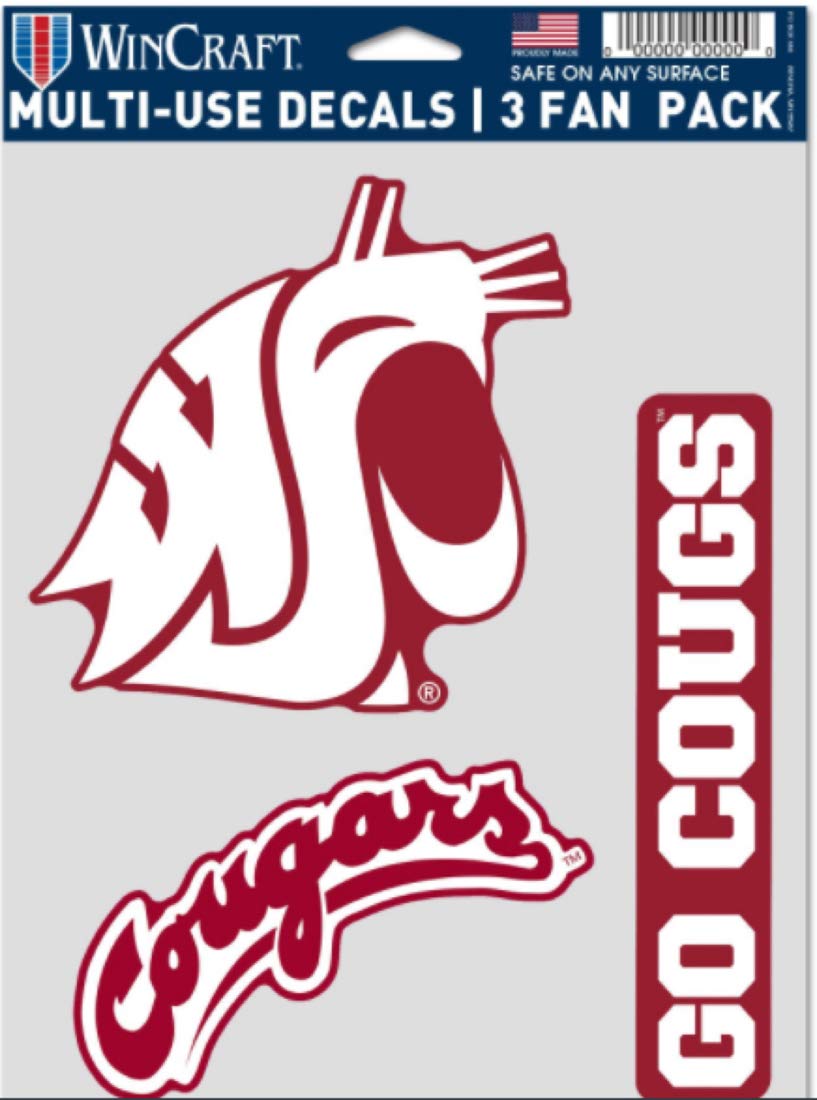WinCraft Washington State University WSU Cougars Decal Multi Use Fan 3 Pack - 7.75" x 5.5" Inch Sheet