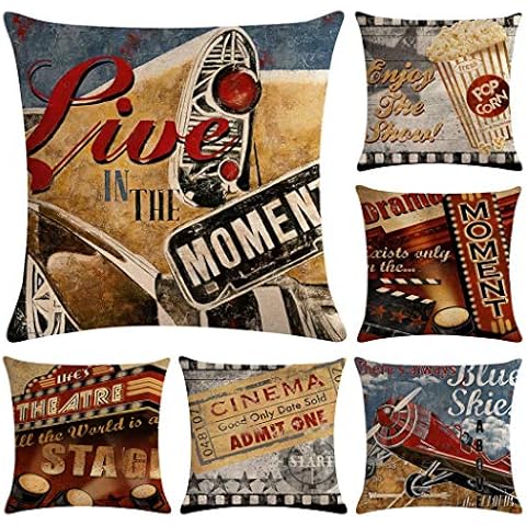 Hodeacc 6 Fundas de Almohada con diseño de película Vintage Cover