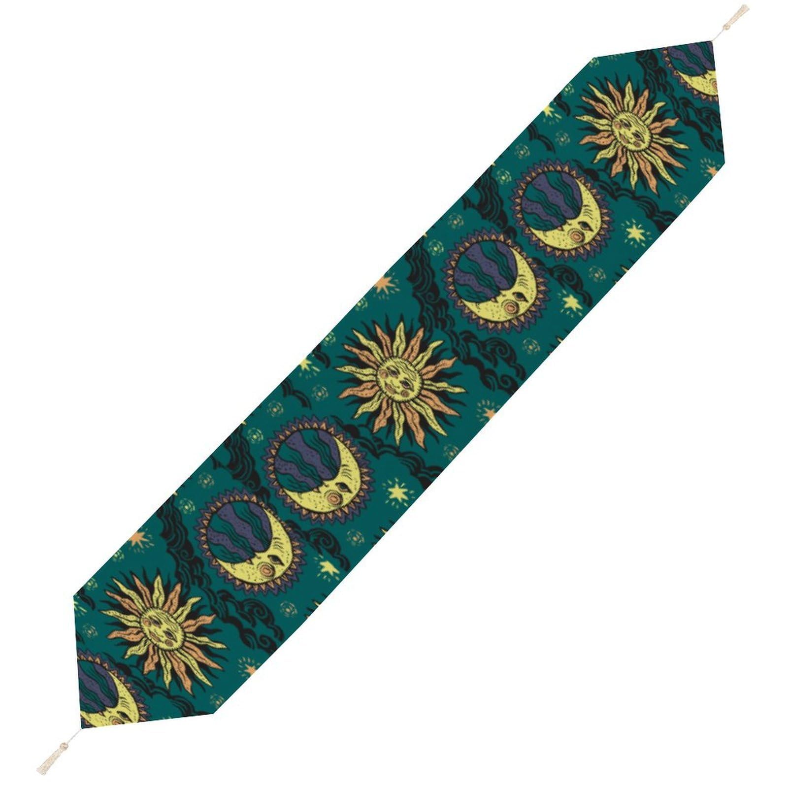 JZemdybill 229*33cm Table Runner with Tassel, Sun And Moon Table Runner, Table Decoration for Kitchen, Party, Restaurant