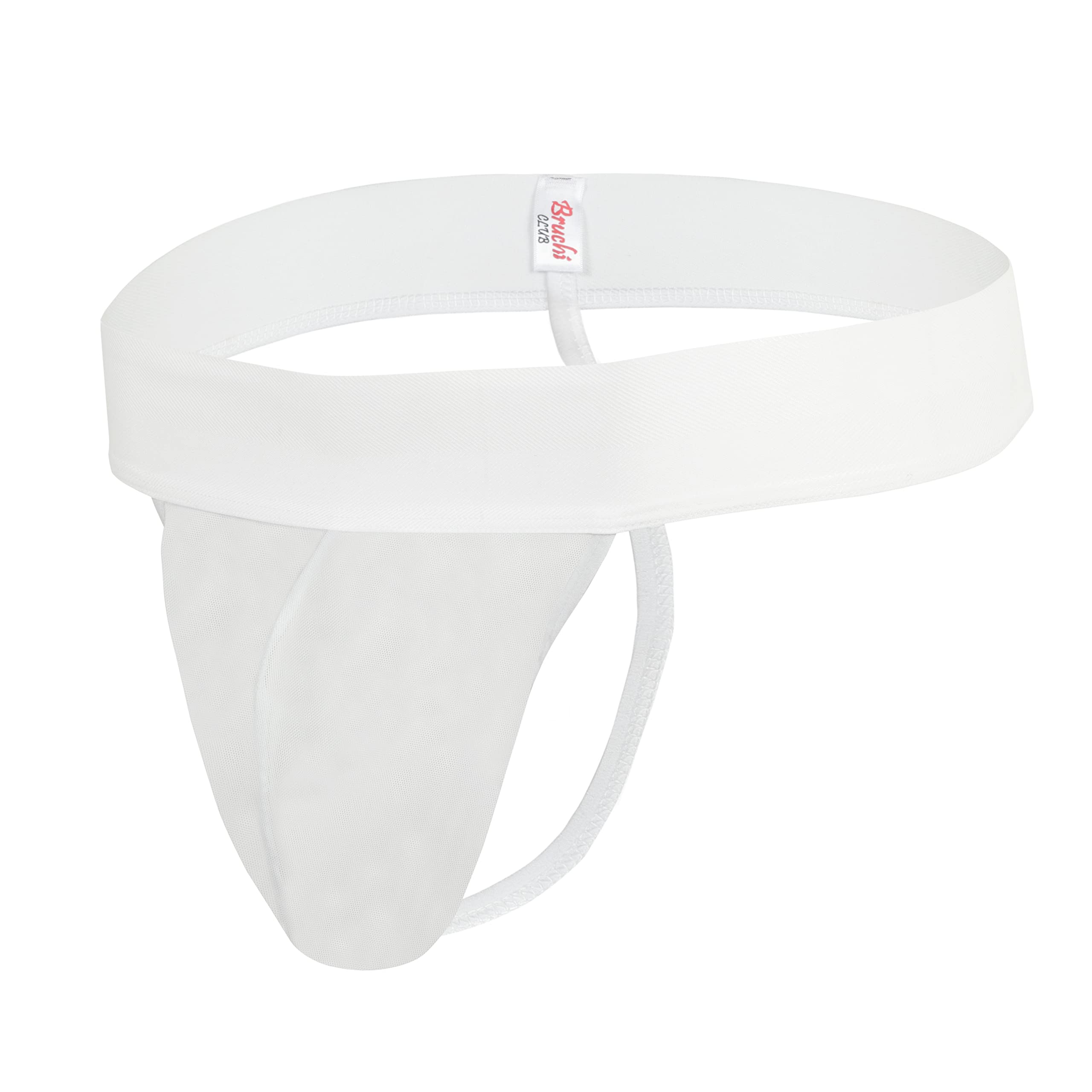 BRUCHI CLUB G String Bikini Briefs for Men, Side String See-Through Mesh Panties – Breathable & Lightweight Lingerie Style Underwear (White) (Size-M) (FOXY047)