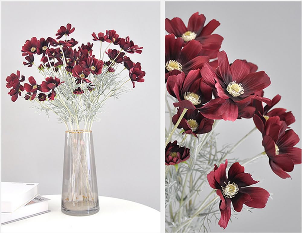Fleurs artificielles en soie rouge foncé 60 cm pour mariage et maison (Lot de 4)