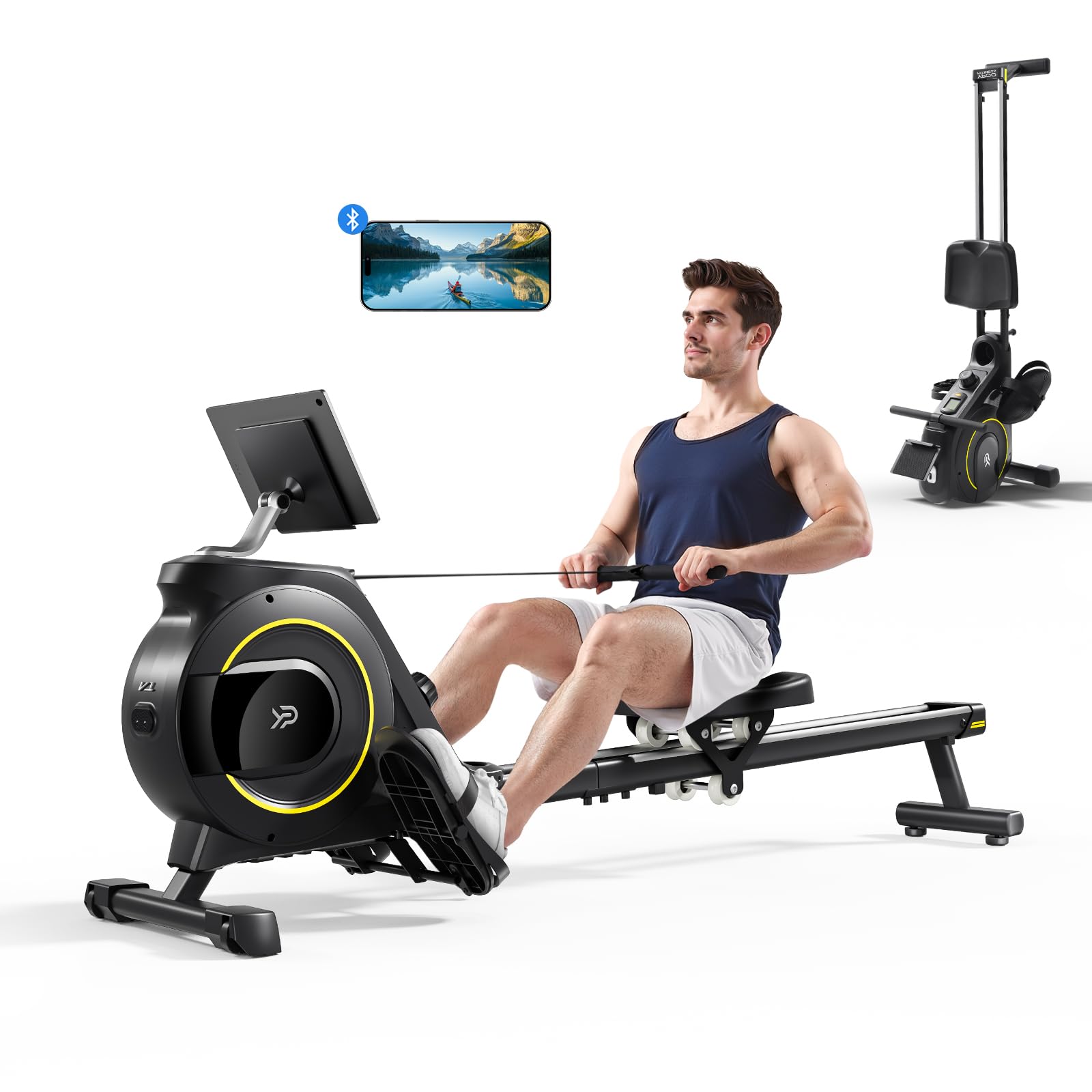 Rowing Machine for Home, 350 LB Capacity, 16-Level Silent Resistance, Magnetic Rowing Machines for Home Foldable, Full-Body Workout Compact Rowing Machine for Cardio & Strength with APP Support
