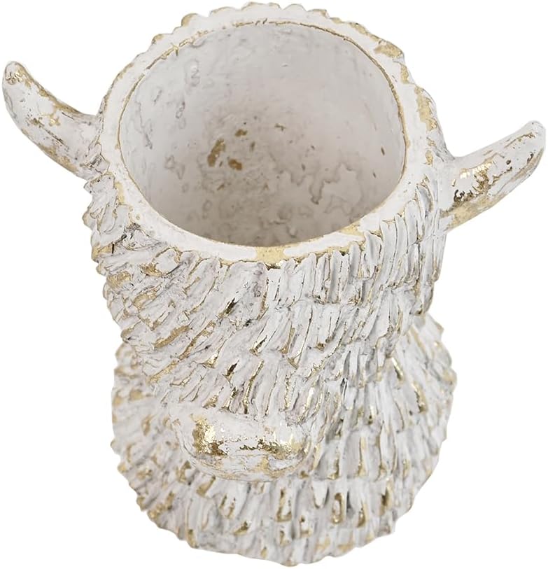 Highland Cow Planter Pot,Vintage Succulent Flower Pots for Indoor Plants,Home Desk Decor,Best Gift for Plant Lovers,Garden Backyard Cow Stuff Statue(White)