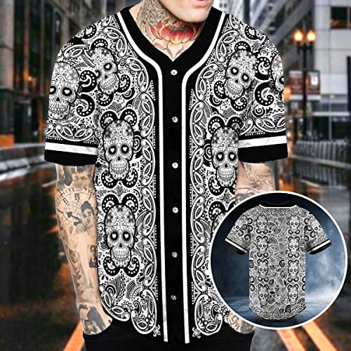Camisa de béisbol con diseño calavera verde en 3D, manga corta y botones miniatura 2