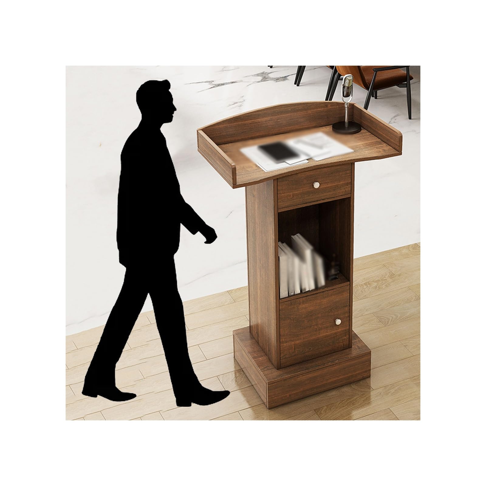 Atril De Conferencia De Madera Podio De PresentacióN Atril Madera Podio Pulpito Soporte De Atriles De Madera con Cajones PúLpito PortáTil para Iglesia Podio De Profesor(Oak with Doors)