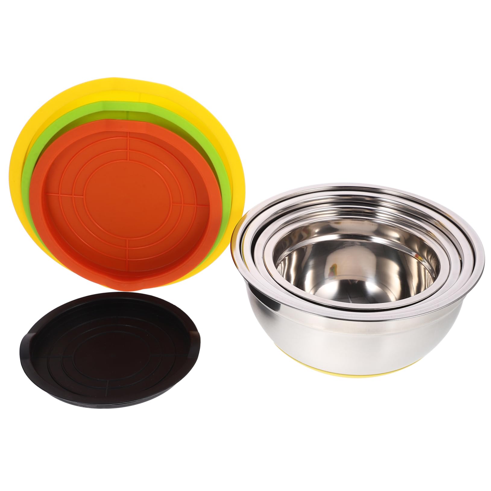 Tazón de Acero Inoxidable Antideslizante Redondo Tapa, 4 Piezas | Base de Silicona, Uso Múltiple para Cocina y Repostería, Diseño Profundo y Práctico Color Aleatorio Estilo Aleatorio