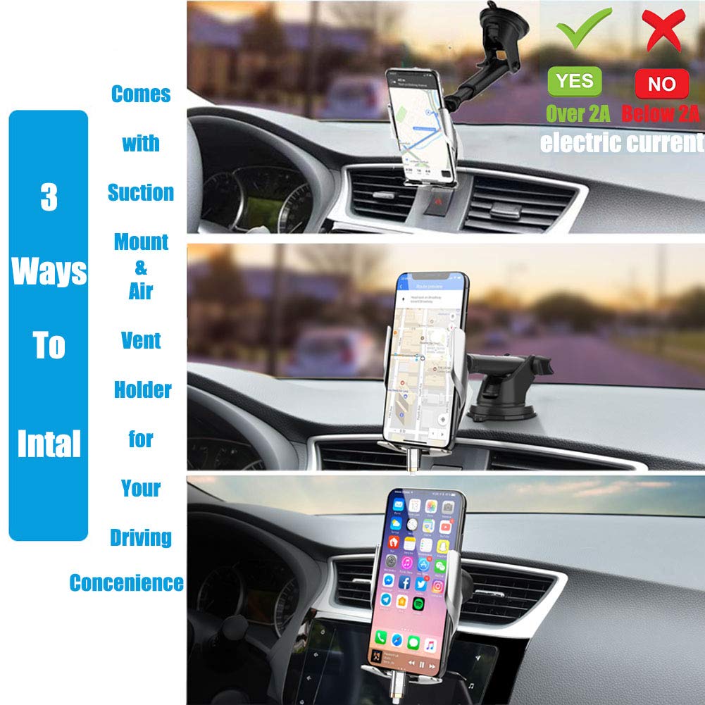 Supporto Caricabatteria Wireless per Auto con Bloccaggio Automatico, 2 in 1 Qi 15W/10W/7.5W Presa d'Aria/Cruscotto Supporto Telefono compatibile con iPhone 8P/X Samsung Galaxy S9+ (argento)