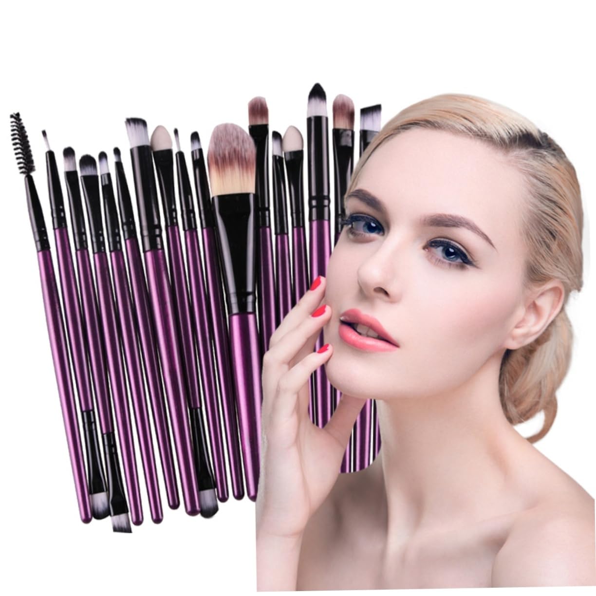 Angoily Professional Eye Makeup Brush Set 20pc Eye Shadow Brushes Makeup Brush Cosmetic Brush Set Natural Purple Rod Black Tube for Daily Use