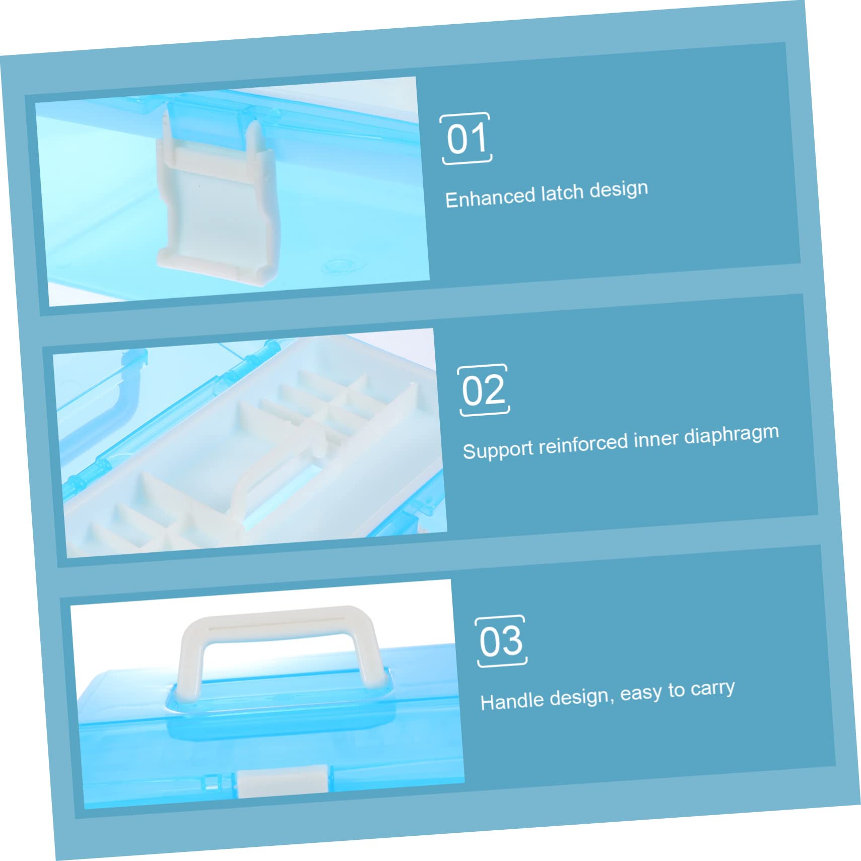 Boîte de Rangement Transparente en Plastique, Lot de 2, Bleu