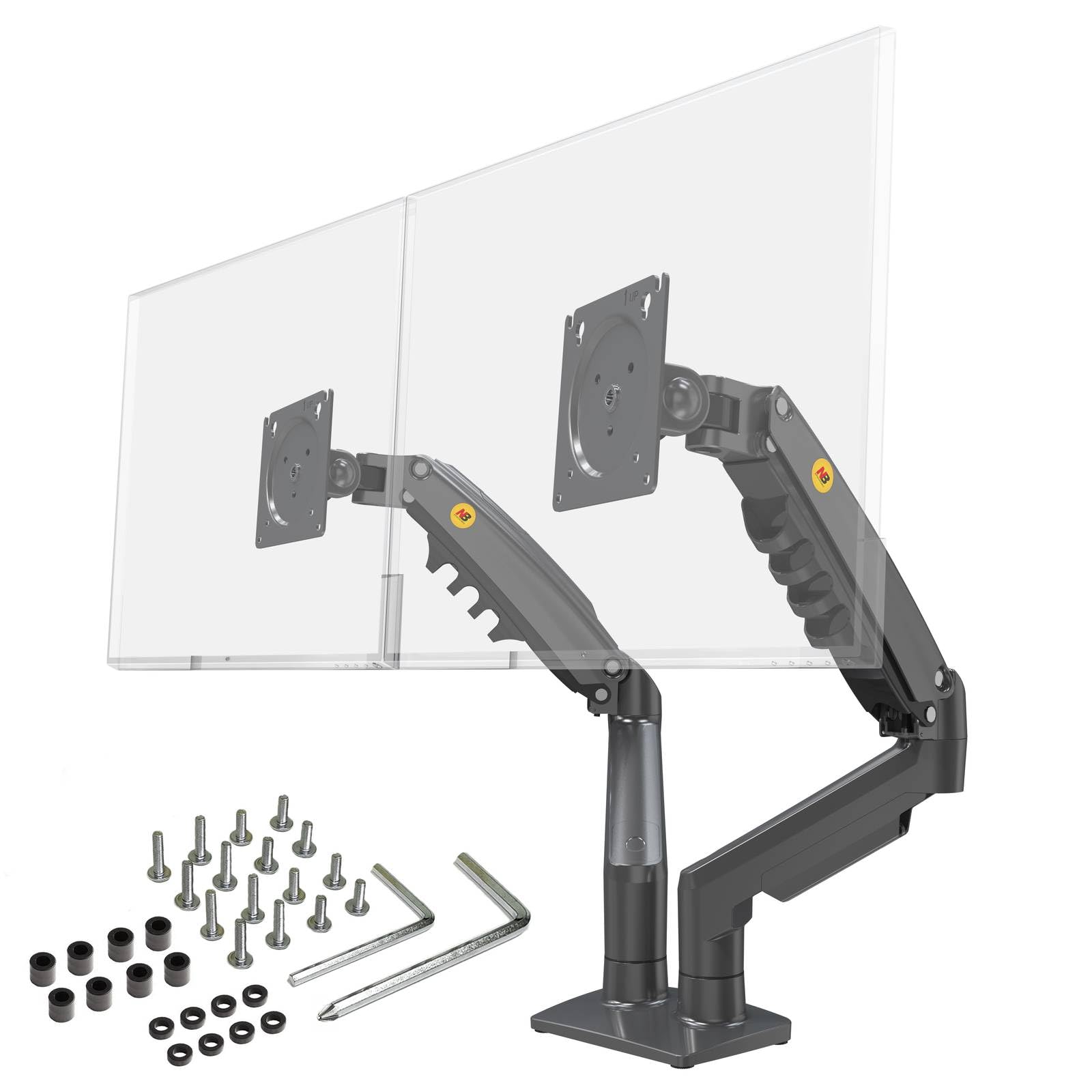 Soporte de Escritorio para 2 Pantallas LCD LED de 17 a 32 Pulgadas, Ajuste en Varios Ejes, pivote, Muelle de Gas de hasta 2 x 9 kg