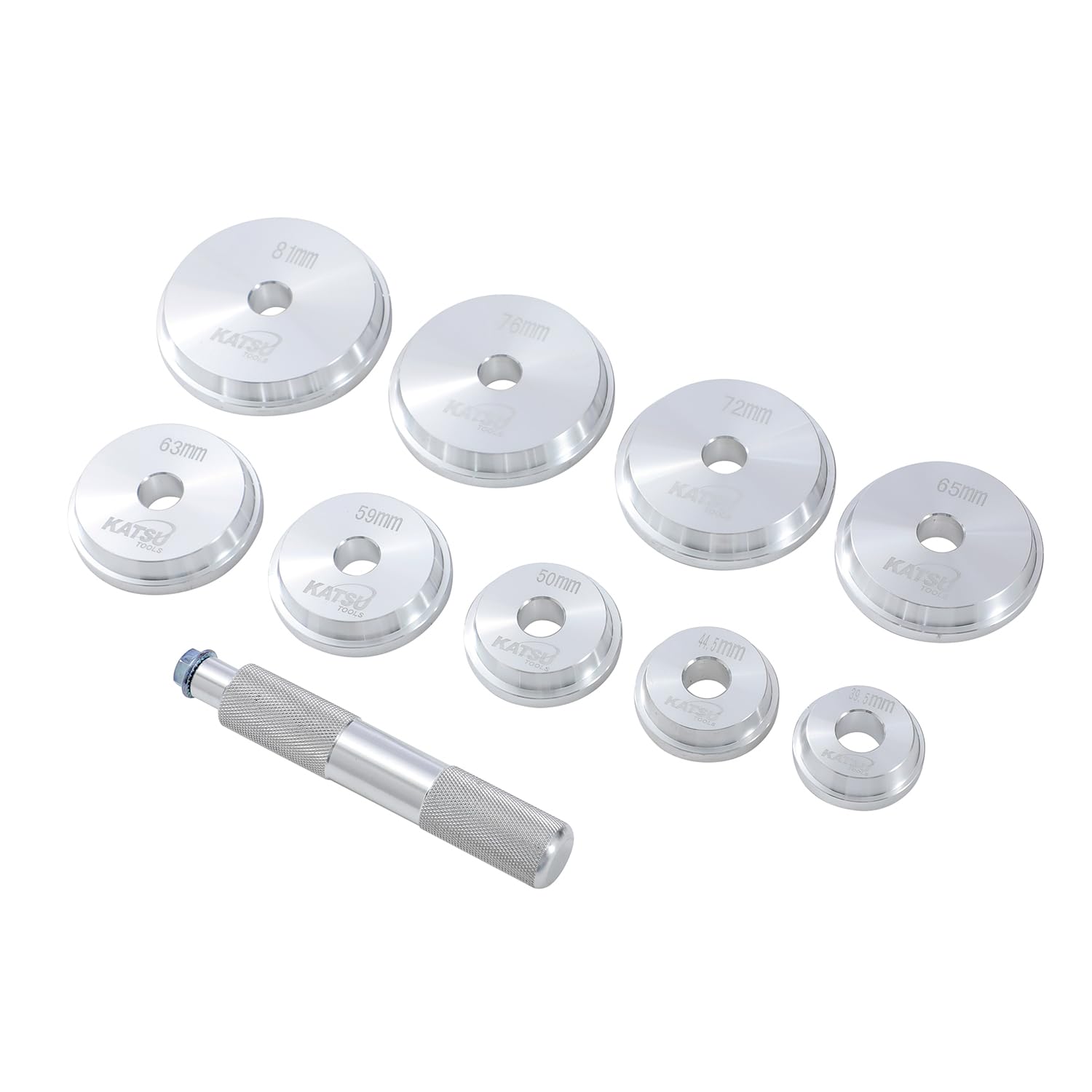 KATSU 10PCs Herramientas de Aluminio para rodamientos de Eje y Sellado con Funda de Transporte, Kit Universal para Rodamientos de Ruedas de Coche Arrancador Extractor 450757A