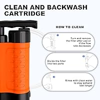 Vista 6 de Bomba de filtro de agua portátil, purificador de agua de supervivencia manual de 0.01 micrones para camping, senderismo, mochilero, emergencia