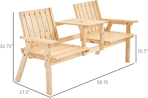 Miniatura 3 de Outsunny Banco de patio, banco de jardín con mesa central y agujero para paraguas, banco de madera al aire libre para patio, porche, junto a la