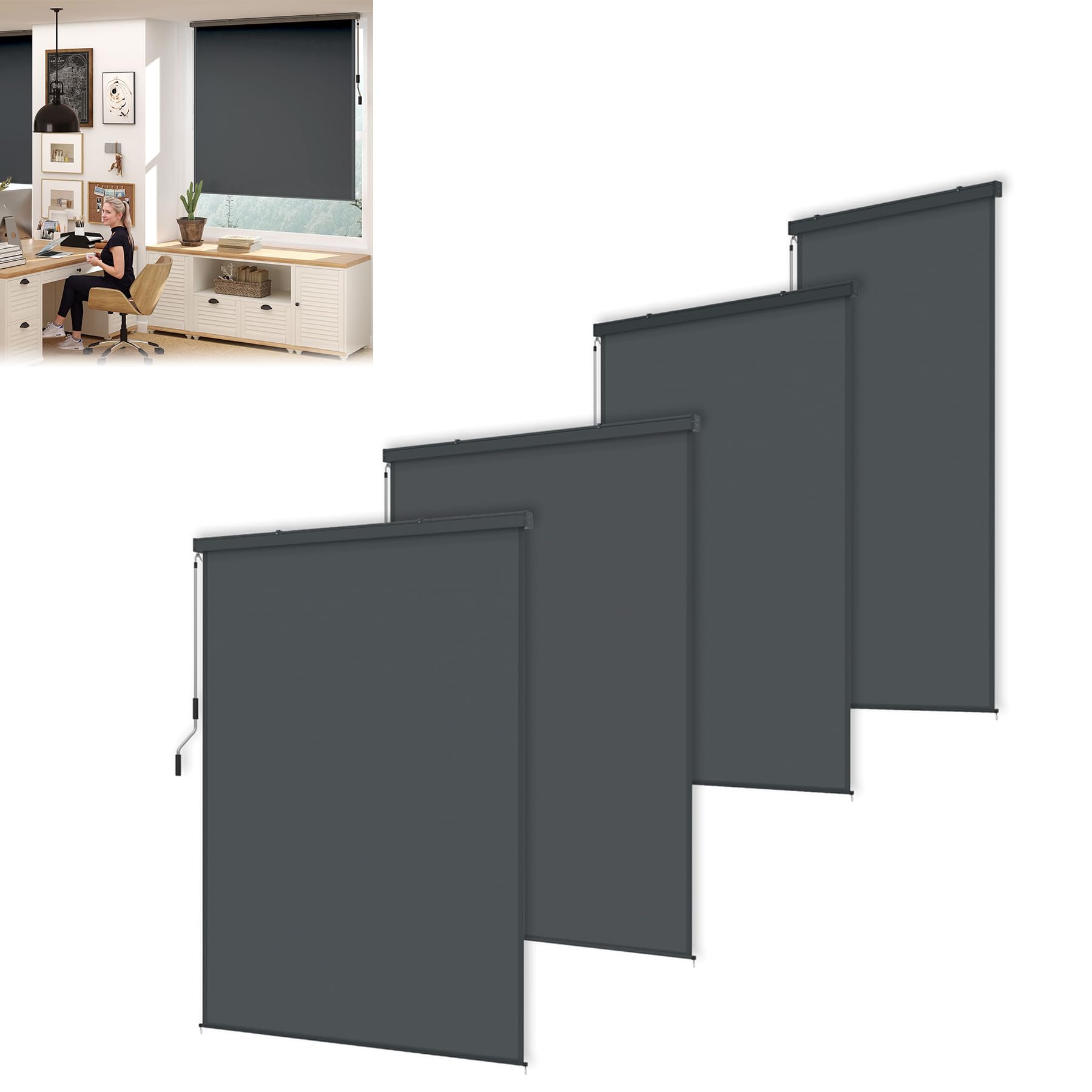 UISEBRT Store vertical 180 x 250 cm pour balcon et terrasse - Protection visuelle et solaire résistante aux intempéries avec manivelle - Store vertical pour extérieur et intérieur - Brise-vue de
