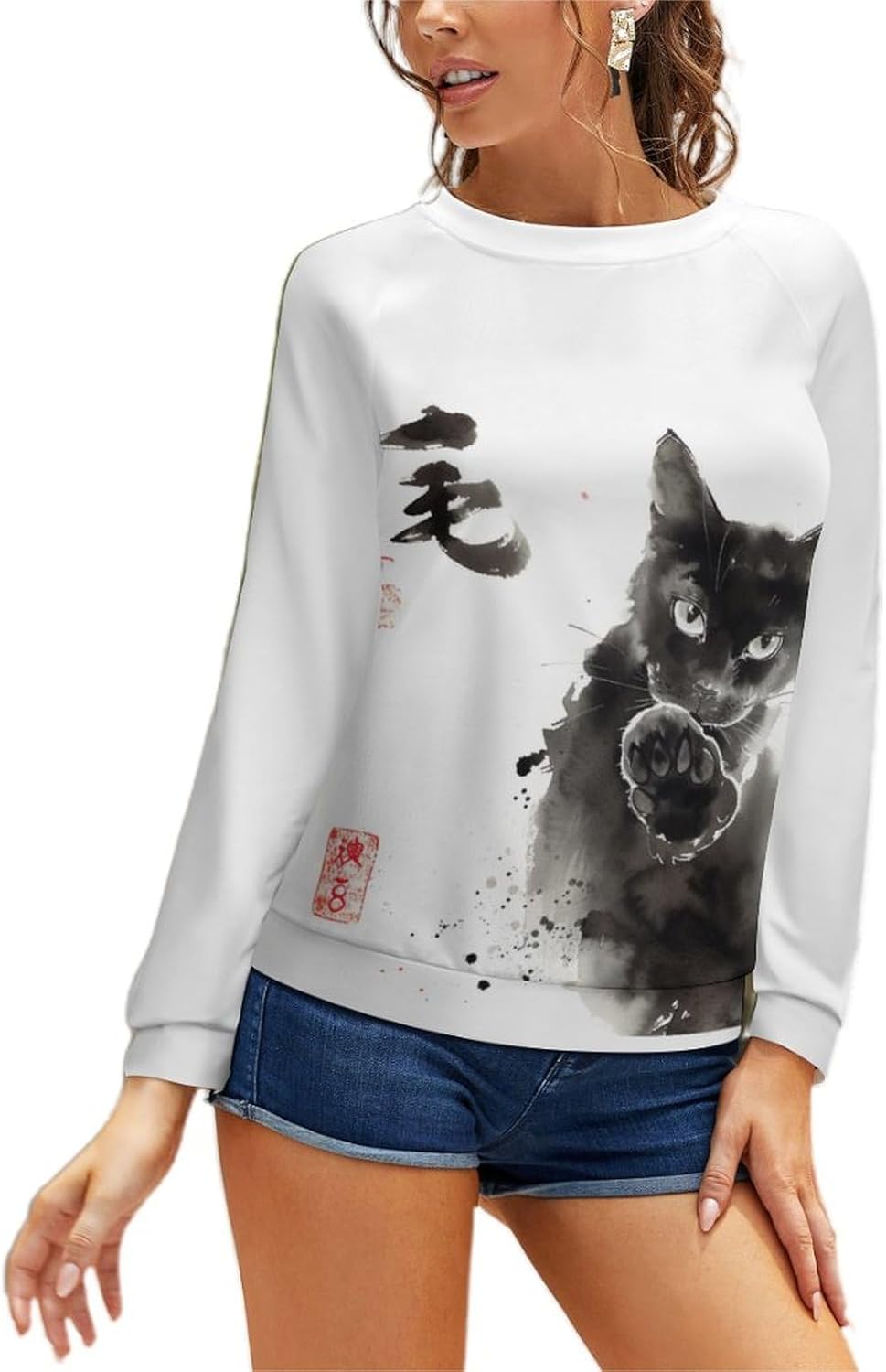 Long Sleeve Shirts for Women Cat Printed Fall Winter Dressy Holiday Casual Fashion Crewneck Tunic Tee Shirts - Image 6