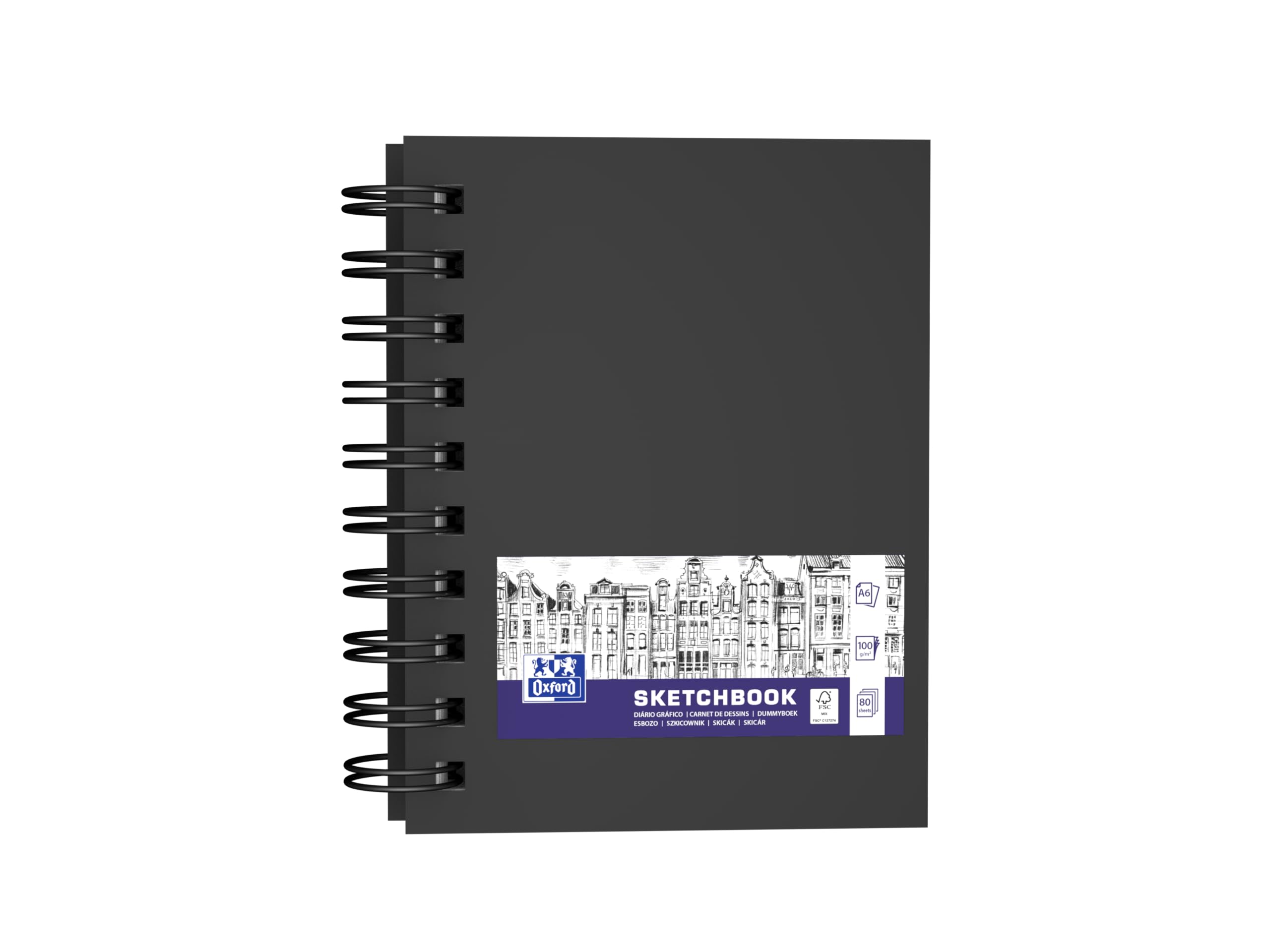 Oxford Sketch Pad A6 Hard Cover with Spiral Bound 160 Pages 100 g Paper Black Pack of 1