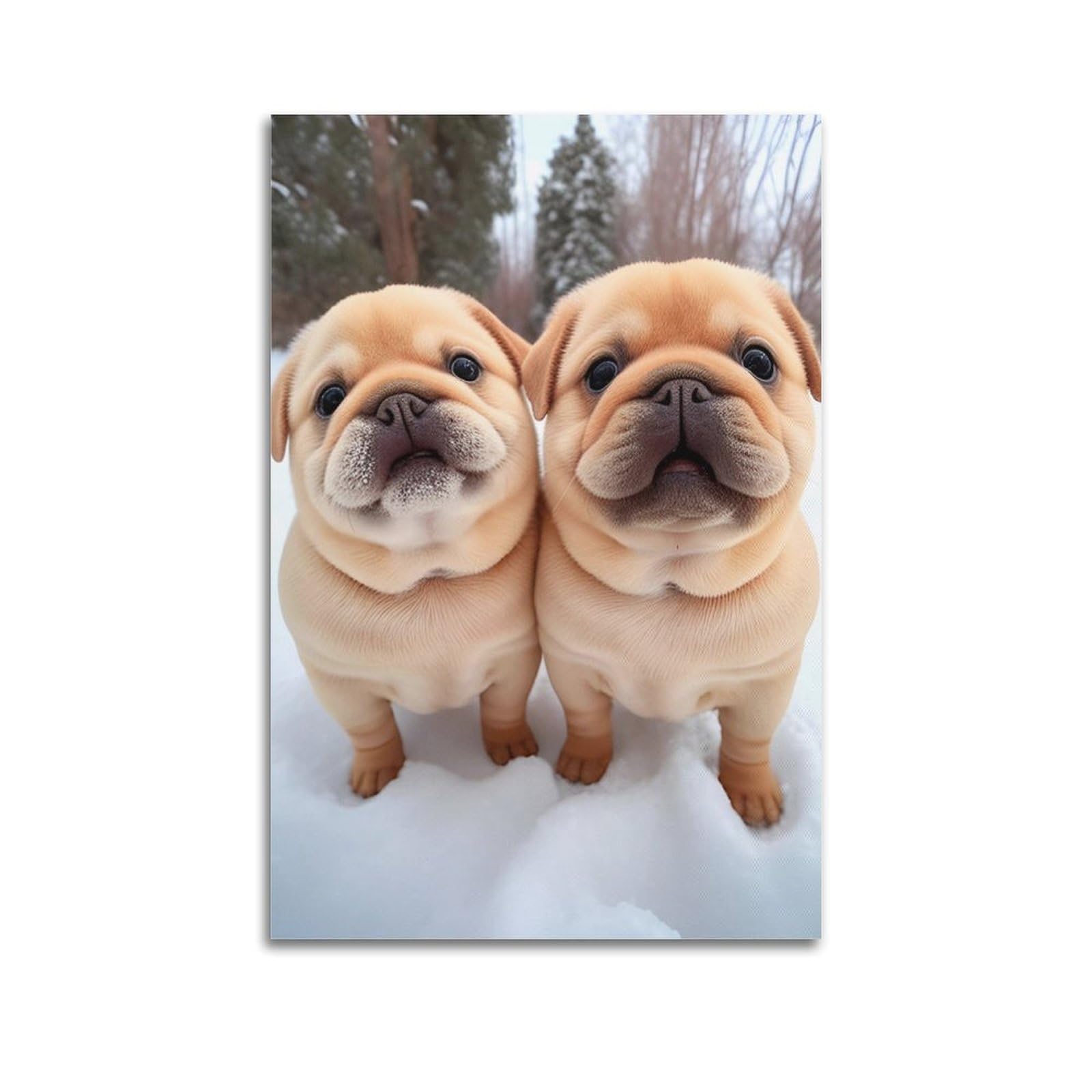 JTLFXY Animal Artwork Poster Two Cute Puppies in The Snow Poster Decorative Painting Canvas Wall Posters And Art Picture Print Modern Family Bedroom Decor Posters 20x30inch(50x75cm)