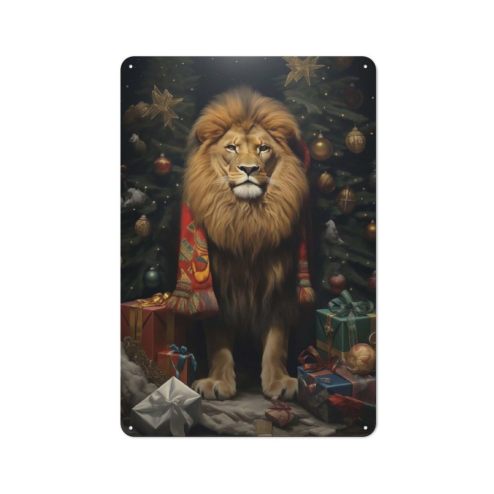 Junmoney Lion Xmas Sweet Rustic Metal Plaque 30X20cm For Lounge Or Reading Corner, For Home Office, Studio And Craft Room Walls