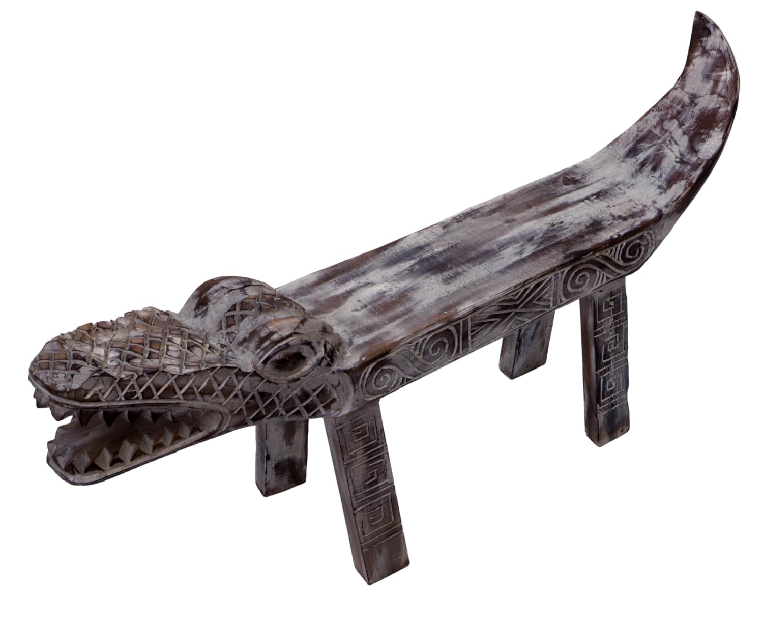 GURU SHOP Rzeźbiona ławka krokodylkowa antyczna biel - 130 cm