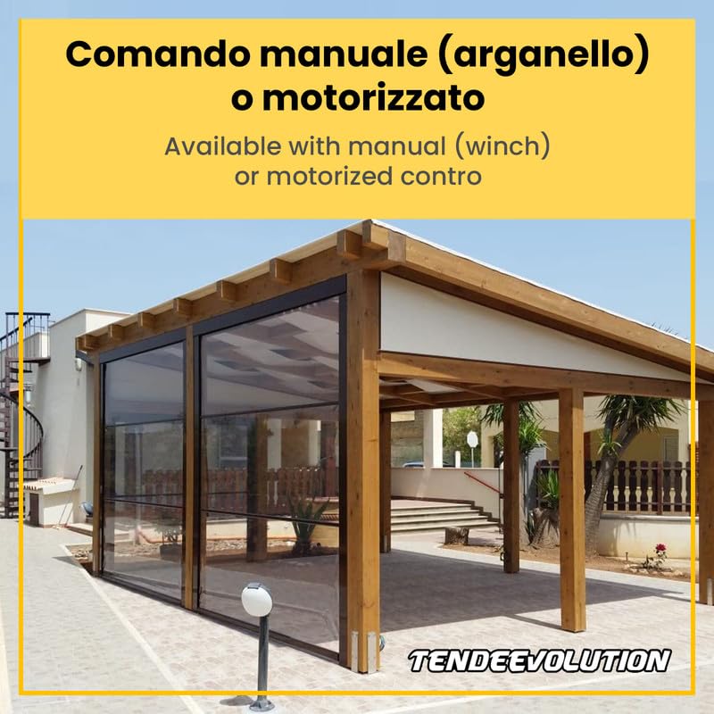 TENDEEVOLUTION Außenrollo Transparent mit Seitenschienen, Wetterfest & Maßanfertigung, Rollo Outdoor Wetterfest für Terrasse & Balkon mit Kassette (L. da 191 a 250 X H. 150)