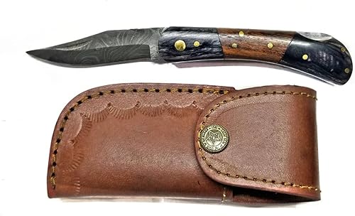 Titan International Knives Titan International Knives1095 Cuchillo de bolsillo fresco de hoja de acero de Damasco de alto carbono para