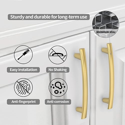 Miniatura 5 de Paquete de 10 manijas de gabinete de cocina de color dorado cepillado de 5 pulgadas y 5.039 in, tiradores de gabinete, accesorios de gabinete de