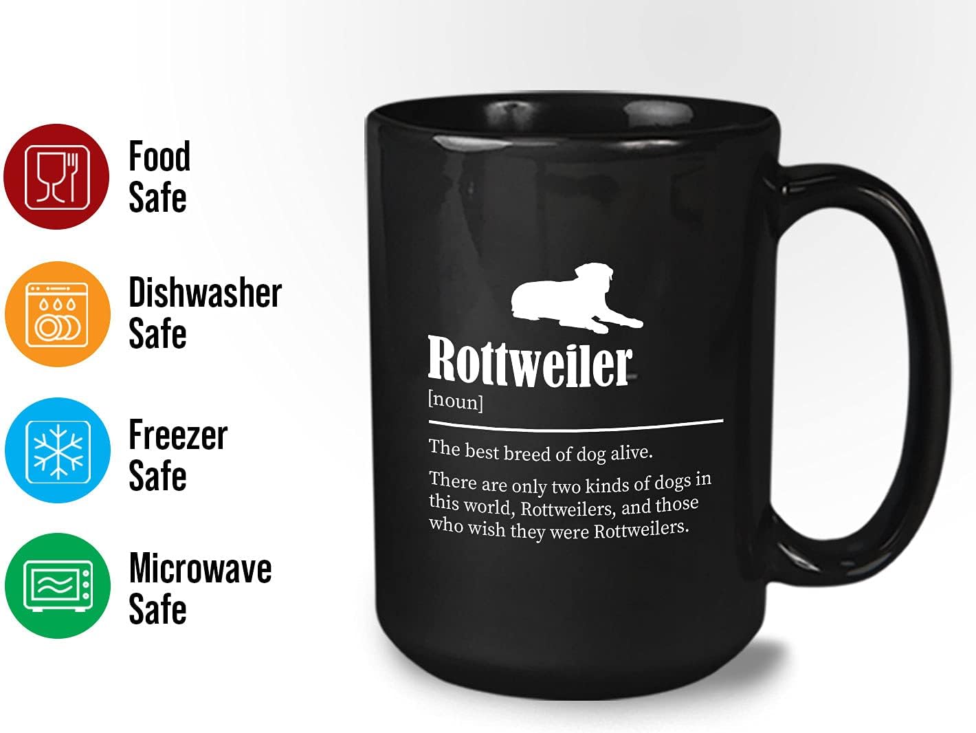 Bubble Hugs Dog Lover Coffee Mug 15oz Black - Rottweiler - Dog Owner Pet Owner Animal Lover Dog Breed Definition Novelty Sweet Best Pet Poodle Bulldog Shepherd Husky