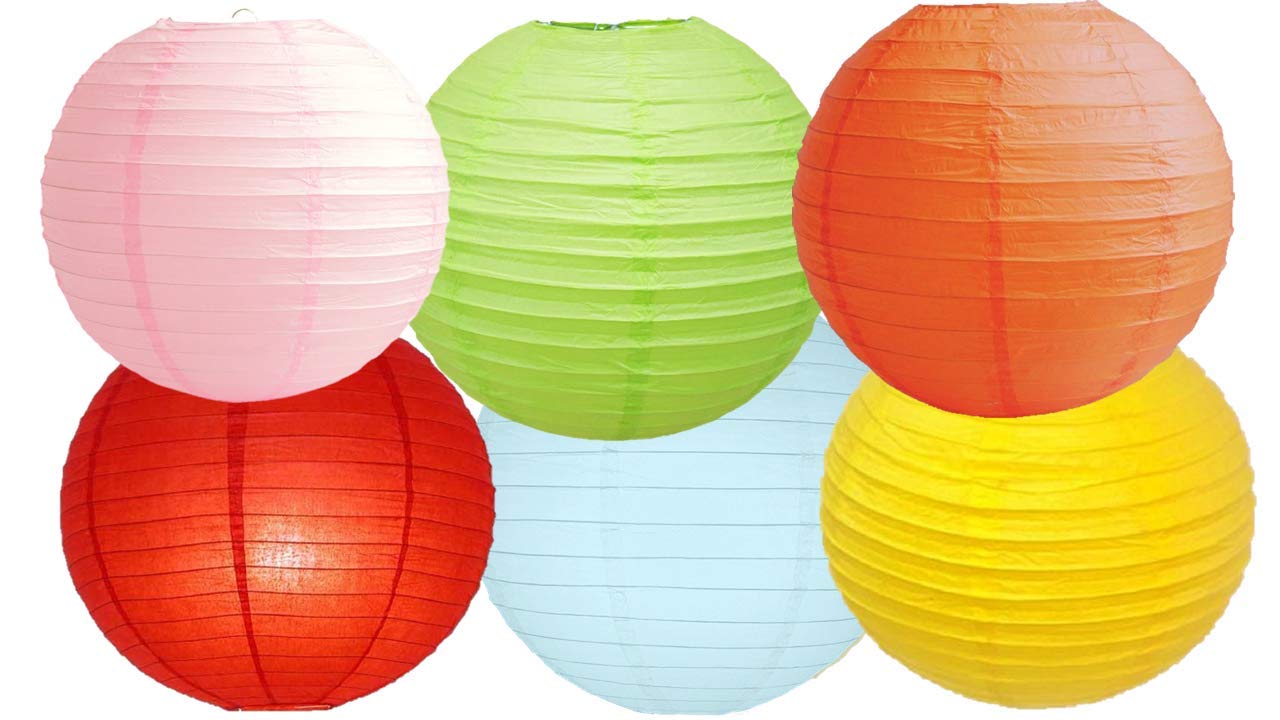 Paper Lanterns Mix Color Packs of 6 Round Paper Lanterns Lampshade (All Ivory/Cream, 12" (30 Cm)) — view 11