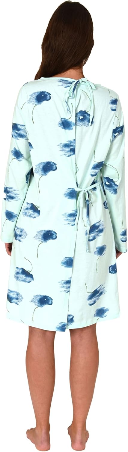 Ladies' care nursing nightgown long-sleeved with open back with practical tie fastener