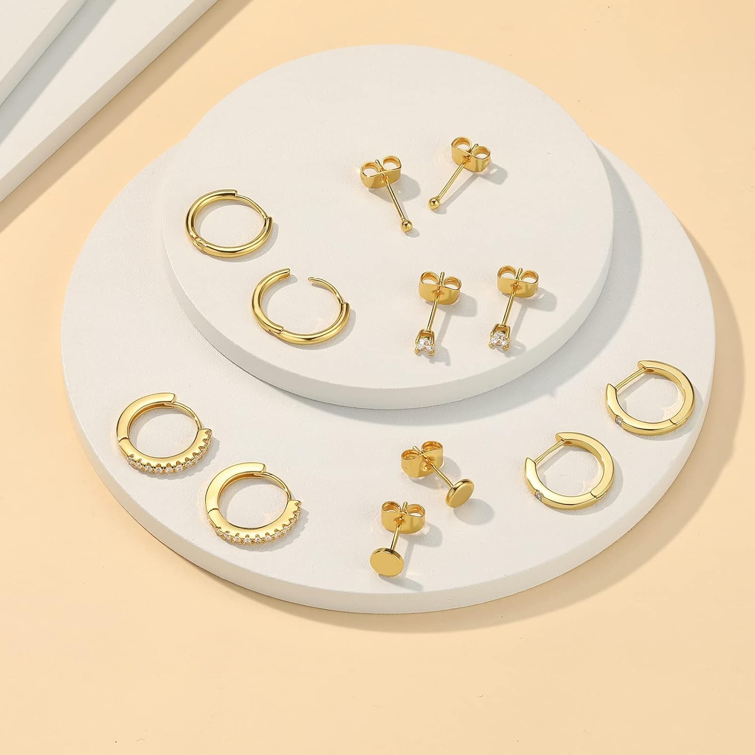 Stud and Hoop Earrings Set for Women 18K Gold Filled CZ Small Ball Studs Huggie Earrings Hypoallergenic Cartilage Earring Sets for Multiple Piercing